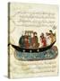 Boat on the Euphrates, miniature from 'Al Maqamat' (The Meetings) by Al-Hariri, c.1240-Yahya ibn Mahmud Al-Wasiti-Stretched Canvas