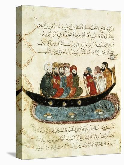 Boat on the Euphrates, miniature from 'Al Maqamat' (The Meetings) by Al-Hariri, c.1240-Yahya ibn Mahmud Al-Wasiti-Stretched Canvas