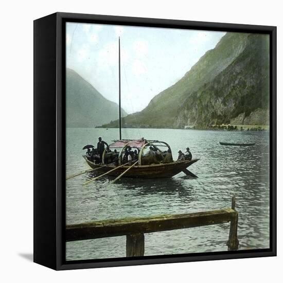 Boat on the Italian Shores of Lake Lugano, Circa 1890-Leon, Levy et Fils-Framed Stretched Canvas