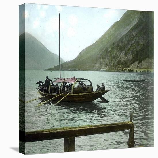 Boat on the Italian Shores of Lake Lugano, Circa 1890-Leon, Levy et Fils-Stretched Canvas