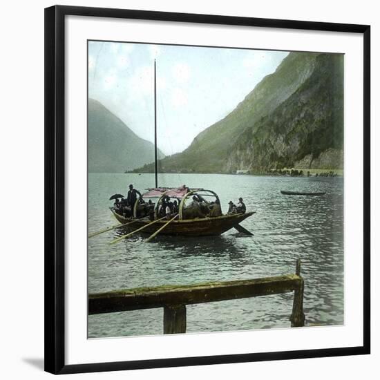 Boat on the Italian Shores of Lake Lugano, Circa 1890-Leon, Levy et Fils-Framed Photographic Print