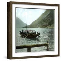 Boat on the Italian Shores of Lake Lugano, Circa 1890-Leon, Levy et Fils-Framed Photographic Print