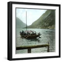 Boat on the Italian Shores of Lake Lugano, Circa 1890-Leon, Levy et Fils-Framed Photographic Print