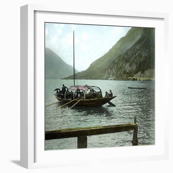 Boat on the Italian Shores of Lake Lugano, Circa 1890-Leon, Levy et Fils-Framed Photographic Print