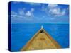 Boat on the Pacific Ocean, Bora Bora, Tahiti, Society Islands, French Polynesia, Pacific-Mark Mawson-Stretched Canvas