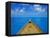 Boat on the Pacific Ocean, Bora Bora, Tahiti, Society Islands, French Polynesia, Pacific-Mark Mawson-Framed Stretched Canvas