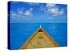 Boat on the Pacific Ocean, Bora Bora, Tahiti, Society Islands, French Polynesia, Pacific-Mark Mawson-Stretched Canvas