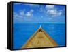 Boat on the Pacific Ocean, Bora Bora, Tahiti, Society Islands, French Polynesia, Pacific-Mark Mawson-Framed Stretched Canvas