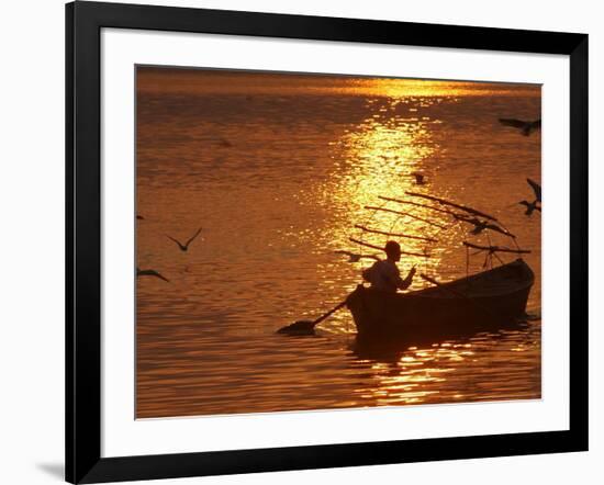 Boat on the River Ganges in Allahabad, India-Rajesh Kumar Singh-Framed Photographic Print