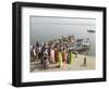 Boat on the River Ganges While a Cremation Takes Place, Varanasi, Uttar Pradesh State, India-Tony Waltham-Framed Photographic Print