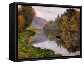 Boat on the Seine Near Jeufosse-Claude Monet-Framed Stretched Canvas