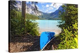 Boat on the Shore, Emerald Lake, Canada-George Oze-Stretched Canvas