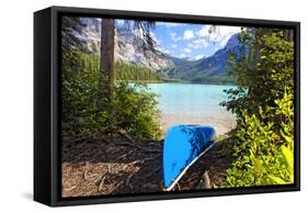 Boat on the Shore, Emerald Lake, Canada-George Oze-Framed Stretched Canvas
