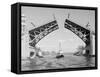 Boat Passing beneath Montlake Bridge-Ray Krantz-Framed Stretched Canvas