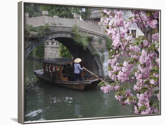 Boat Passing under Bridge Along Canal, Suzhou, Jiangsu, China, Asia-Ian Trower-Framed Photographic Print