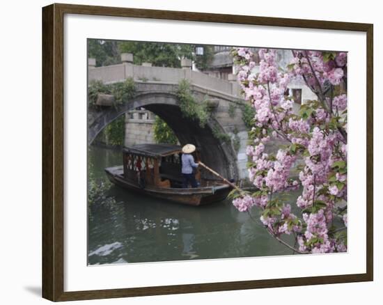 Boat Passing under Bridge Along Canal, Suzhou, Jiangsu, China, Asia-Ian Trower-Framed Photographic Print