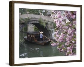 Boat Passing under Bridge Along Canal, Suzhou, Jiangsu, China, Asia-Ian Trower-Framed Photographic Print