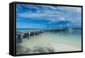 Boat Pier on Carp Island, One of the Rock Islands, Palau, Central Pacific, Pacific-Michael Runkel-Framed Stretched Canvas