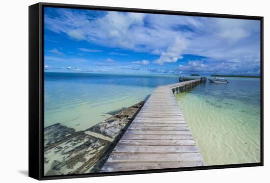 Boat Pier on Carp Island, One of the Rock Islands, Palau, Central Pacific, Pacific-Michael Runkel-Framed Stretched Canvas