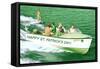 Boat Pulling Water Skier over Green Water, St. Patrick's Day-null-Framed Stretched Canvas