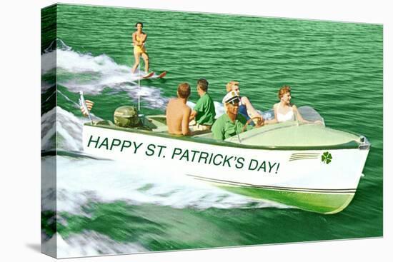Boat Pulling Water Skier over Green Water, St. Patrick's Day-null-Stretched Canvas