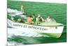 Boat Pulling Water Skier over Green Water, St. Patrick's Day-null-Mounted Premium Giclee Print