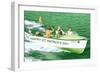 Boat Pulling Water Skier over Green Water, St. Patrick's Day-null-Framed Art Print