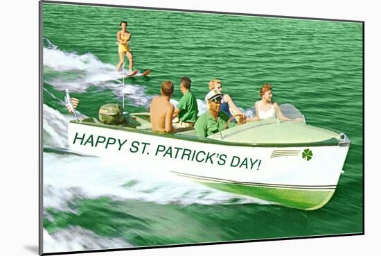Boat Pulling Water Skier over Green Water, St. Patrick's Day-null-Mounted Art Print