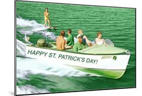 Boat Pulling Water Skier over Green Water, St. Patrick's Day-null-Mounted Art Print