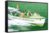 Boat Pulling Water Skier over Green Water, St. Patrick's Day-null-Framed Stretched Canvas