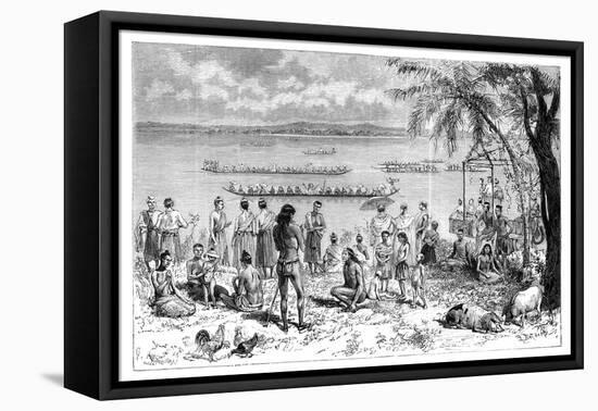 Boat Racing on the Mekong, 1895-Charles Barbant-Framed Stretched Canvas