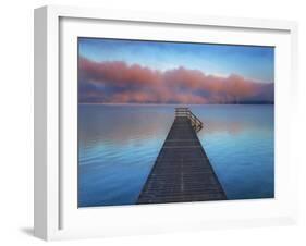 Boat ramp and fog bench, Bavaria, Germany-Frank Krahmer-Framed Art Print