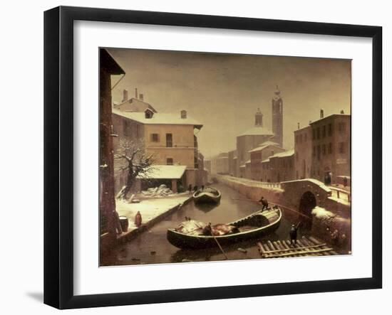 Boat under the Snow-Angelo Inganni-Framed Giclee Print