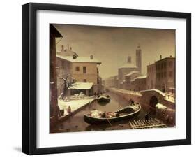 Boat under the Snow-Angelo Inganni-Framed Giclee Print