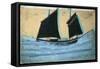 Boat with Plane and Airship (Oil and Pencil on Cardboard)-Alfred Wallis-Framed Stretched Canvas
