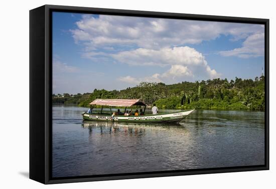 Boat with Tourists Shipping around the Source of the Nile, Jinja, Uganda, East Africa, Africa-Michael-Framed Stretched Canvas