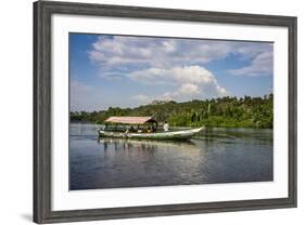 Boat with Tourists Shipping around the Source of the Nile, Jinja, Uganda, East Africa, Africa-Michael-Framed Photographic Print