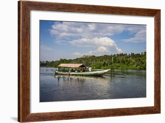 Boat with Tourists Shipping around the Source of the Nile, Jinja, Uganda, East Africa, Africa-Michael-Framed Photographic Print