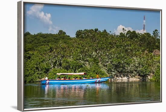 Boat with Tourists Shipping around the Source of the Nile, Jinja, Uganda, East Africa, Africa-Michael-Framed Photographic Print