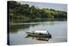 Boat with Tourists Shipping around the Source of the Nile, Jinja, Uganda, East Africa, Africa-Michael-Stretched Canvas