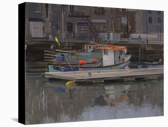 Boat with Yellow Flag, Padstow, January-Tom Hughes-Stretched Canvas