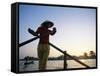 Boat Woman on Mekong River / Sunrise, Cantho, Mekong Delta, Vietnam-Steve Vidler-Framed Stretched Canvas