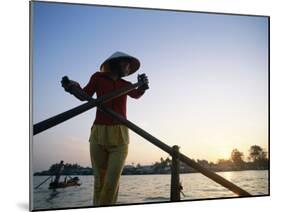 Boat Woman on Mekong River / Sunrise, Cantho, Mekong Delta, Vietnam-Steve Vidler-Mounted Photographic Print