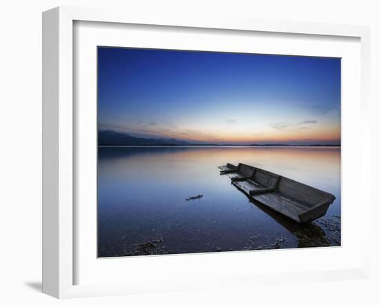 Boat Wreck in the Afterglow at Chiemsee, Bavaria, Germany, Europe-Dieter Meyrl-Framed Photographic Print