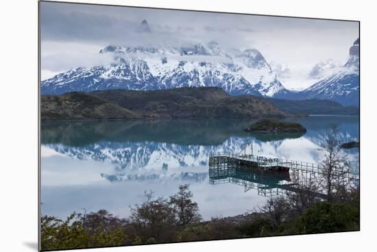 Boatdock and Late Evenng Reflections in Lago Pehoe, Torres Del Paine National Park, Patagonia-Eleanor Scriven-Mounted Photographic Print