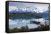 Boatdock and Late Evenng Reflections in Lago Pehoe, Torres Del Paine National Park, Patagonia-Eleanor Scriven-Framed Stretched Canvas