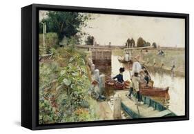 Boaters in a Lock on the Thames-Hector Caffieri-Framed Stretched Canvas
