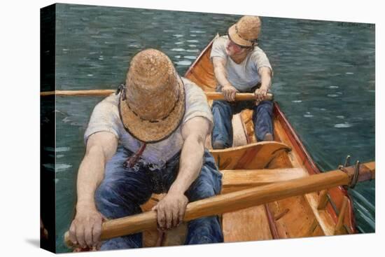 Boaters Rowing on the Yerres, 1877-Gustave Caillebotte-Stretched Canvas