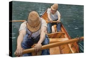 Boaters Rowing on the Yerres, 1877-Gustave Caillebotte-Stretched Canvas