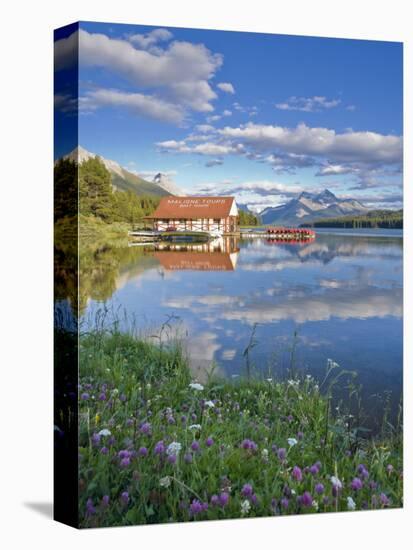 Boathouse and Maligne Lake, Jasper National Park, Alberta, Rockies, Canada-Michele Falzone-Stretched Canvas